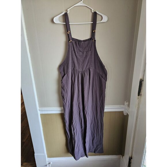 Boho Lagenlook Women Overalls L Large Wide Leg Casual Bib 100% Cotton Jumpsuit - Picture 2 of 8